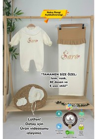 Resim Gros Shop Müslin Yeni Doğan 4katlı Organik %100pamuk Kişiye Özgü Nakışlı Hastane Çıkış Seti Papatya Model-13 Ekru-3 