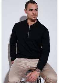 Resim Buratti Pamuklu Regular Fit Yarım Fermuarlı Polo Yaka Erkek Sweat 5905805 Siyah 
