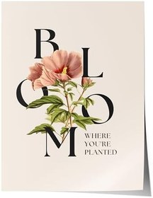 Resim Zestia Çerçevesiz Poster, Bloom Tipografik Çiçek Tasarımı, Ofis Dekoru Poster No: 113555 21 x 30 