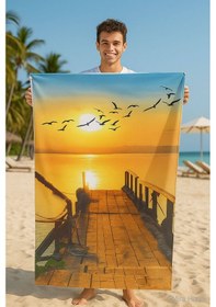Resim Yetişkin Unisex 70x140 Cm Yaz Desenli Plaj ,deniz , Banyo Havlusu Ocean Kahve 