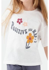 Resim Kız Çocuk Kısa Kollu Çiçekli Pijama Takım-12636 Beyaz 