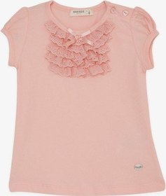 Resim Breeze Kız Bebek Güpür Dantel Yaka Detaylı Pamuklu Tshirt-14030 Pembe 