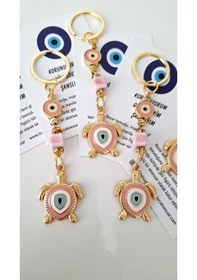 Resim Hediyelik Nazar Boncuklu Şeker Pembe Şans Kaplumbağa Anahtarlık 10,5 Cm 