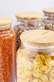 Resim Zone - 6'lı Cam Saklama Kabı 1300ml Vakumlu Bambu Kapaklı 