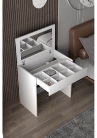 Resim Mina Aynalı Çekmeceli Gizli Bölmeli Makyaj Masası Çalışma Masası 