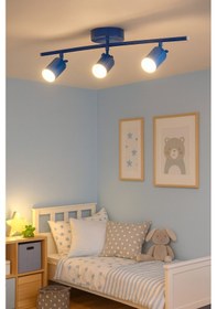 Resim Spoti 3'lü Mavi Renk Gün Işığı Modern Tasarım Salon - Mutfak - Banyo Spot Ledli Sıralı Avize Mavi 