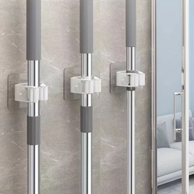 Resim 2 Adet Kolay Kurulumlu Mop & Süpürge Tutucu - Matkap Gerektirmeyen, Duvara Monte Depolama Rafı Mutfak ve Banyo için, Yardımcı Kancalar 