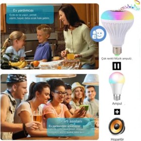 Resim Qasul E27 Rgb LED Ampul Uzaktan Kumandalı Bluetooth ve Hoparlör Özelliği 