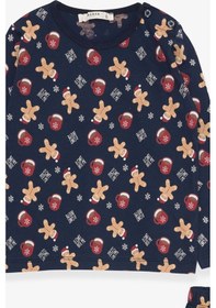 Resim Breeze Erkek Bebek Pijama Takımı Kurabiye Desenli 9 Ay-3 Yaş, Lacivert 