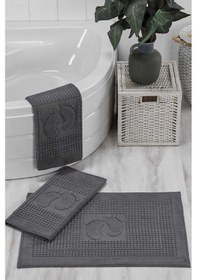 Resim Evtech & Home 3 Lü Banyo Ayak Havlusu % 100 Pamuklu 50x70 Cm Antrasit Görsel 