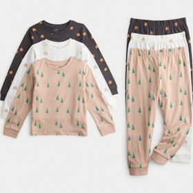 Resim 3’lü Saf Pamuklu Desenli Çocuk Pijama Takımı (1-8 Yaş) - Krem Mix / 4-5 Y 