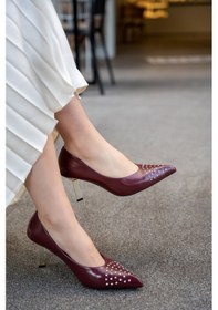 Resim Secret Metal Üçgen Topuklu Taş Detaylı Kadın Topuklu Ayakkabı Bordo 