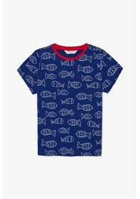 Resim Penti Erkek Çocuk Fish Pamuklu Pijama Takımı Koyu Mavi 