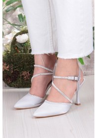 Resim Fort 35691 Saten Biye Taşlı Topuklu Abiye Ayakkabı Kadın Ayakkabı Gümüş 