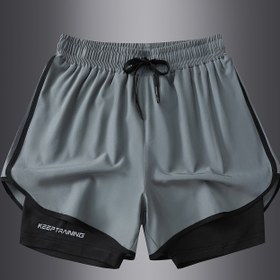 Resim Erkekler için Şık Rahat Spor Plaj Şortları - Hafif, Hızlı Kuruyan Polyester, Elastik Bel ve İpli, Geometrik "HAREKET EDE" Baskı, Yaz Aktiviteleri için Mükemmel 
