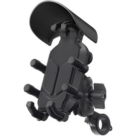 Resim Monyee Motosiklet Telefon Tutucu, Ayarlı Sekiz Ayaklı, Çarpma Emici, Hırsızlık Engelleme Kilitli, Cnc Direksiyon Ucu Tipi 21-28mm Siyah 