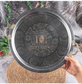 Resim 430 Kalite Krom Çelik Kulplu Tepsi 35 Cm Fırına Uygun, Osmanlı Motifli, Kebap & Restoran Sunum Tepsisi Gri 