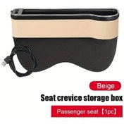 Resim Gateesat Bej Renk Araç Koltuğu Aralık Düzenleyici Telefon Tutucu Hızlı Şarj Led Işık Depolama Çözümü 