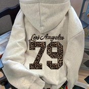 Resim Leopar Baskılı 79 Arka Tasarımlı Kadın Kışlık Polar Astarlı Kapüşonlu Sweatshirt - Sporcu Rahat Giyim, Makinede Yıkanabilir, Hoodie Kazak, Rahat Kesim, Yumuşak Kumaş, Dayanıklı Yapı 