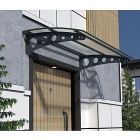 Resim Metal Taşıyıcılı Kapı Üstü Pratik Sundurma Antrasit - Şeffaf Levha 150 X 110 Md1 