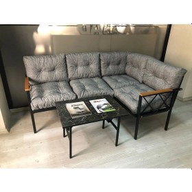 Resim Miami Köşe Koltuk Takımı , 2+2 Balkon-bahçe-çay Seti-mutfak Köşesi Mermer Desen 70x50cm Sehpa Gri 