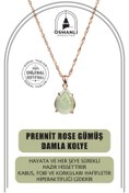 Resim OSMANLI DOĞAL TAŞ Prehnit Doğal Taş Rose Gümüş Damla Kolye 