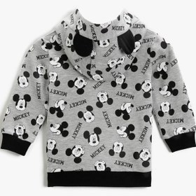 Resim Erkek Bebek Mickey Mouse Lisanslı Pamuklu Kapüşonlu Sweatshirt 