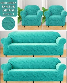 Resim Koltuk Örtüsü Takımı 3311 Yıkanabilir Streçli Lastkli Esnek Yeşil 