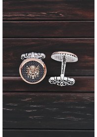 Resim Gümüş Siyah Zirkon Taşlı Osmanlı Armalı Yuvarlak Kol Düğmesi -5740 Gümüş 