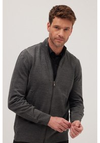 Resim Tudors Erkek Slim Fit Dar Kesim Gri Dik Yaka Fermuarlı Düz Hırka-34916 