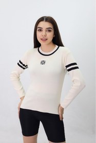 Resim Lonca Tekstil Kadın Triko Siyah Çizgi Detaylı Standart Beden Uzun Kollu Kazak Badi 