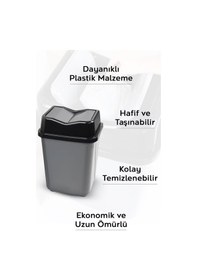 Resim Çift Kapaklı Plastik Çöp Kovası - Ev Ofis Banyo Mutfak Çöp Kovası Gri 20 Litre Gri 