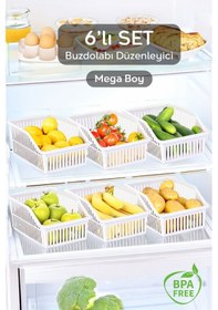 Resim 6 Adet Mega Boy Buzdolabı, Dolap Içi Düzenleyici Organizer, Büyük Boy Buzdolabı Düzenleyici Beyaz 