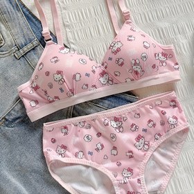 Resim Sanrio Karikatür KT Kadın İç Çamaşırı Seti, 2 parça, Rahat, Tatlı ve Sevimli, Ayarlanabilir Askılar, Nefes Alabilir, Alt Çamaşır Seti Yok, Seksi Stil, Orta Yükselişli Külotlar, Göğüs Pedleri ile 