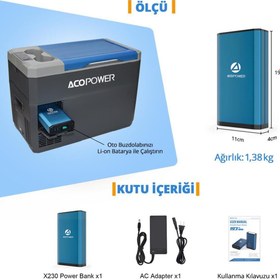 Resim Acopower X230 14.8Volt 13Amper Li-ion Yedek Buzdolabı Aküsü + Powerbank + LED Lamba 