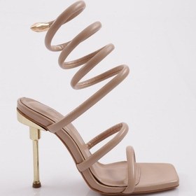 Resim Dgn 1274 Kadin Bilekten Sarmali Topuklu Ayakkabi 1274-2370-R11034 Bej 