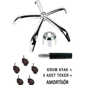 Resim Yönetici Ofis Çalışma Koltuğu Için Kromaj Yıldız Ayak Yıldız Ayak Ve Amortisör Takım Krom 