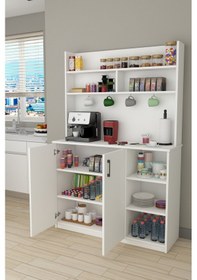 Resim %100 Mdflam Kahve Köşesi Çok Amaçlı Mutfak Dolabı Kahve02 Beyaz Beyaz 