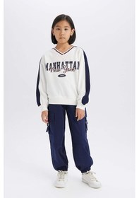 Resim DeFacto Kız Çocuk Paraşüt Kargo Jogger Paça Pamuklu Pantolon D7608A825SPNV251 Lacivert 