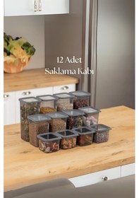 Resim 12'li 3 Boy Kavanoz Seti & Saklama Kabı & Erzak Kabı 6x650/1300/1900 Ml 40 Lı Etiket Hediyeli Antrasit 