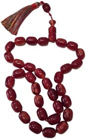 Resim El Yapımı Katalin Tespih, 52 Santim, 118 Gram, 15x20 mm, Hardal Renk Püsküllü, Usta İşi Kuru Torna, Koleksiyonluk, Kadife Kutulu 