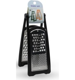 Resim Çift Taraflı Hazneli Rende Paslanmaz Çelik Bıçaklı Kaymaz Tabanlı Sebze Meyve Rendesi,sarımsak Rende Siyah 