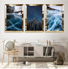 Resim Mavi Dalga Gold Pleksili Mdf Tablo 