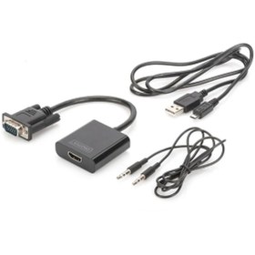 Resim Digitus DA-70473 VGA - HDMI Çevirici + Ses (3.5mm), Full HD (1080p), Kablolu, 15 cm, Siyah Renk 