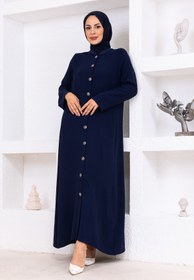 Resim OKTAYUSTA COLLECTİON Sade Günlük Cepli Düğmeli Tam Boy Ferace Lacivert 
