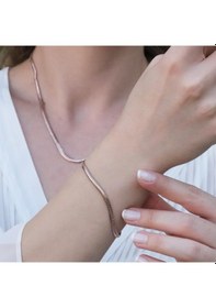 Resim Rose Gold Kaplama İtalyan Zincir Gümüş Set 
