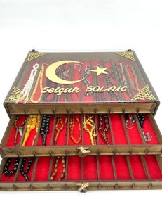 Resim Yaman Hediyelik Kişiye Özel Şeffaf Kapaklı Ahşap Tesbih Koleksiyon Kutusu Tespih Kutusu (30 TESBİHLİK) 