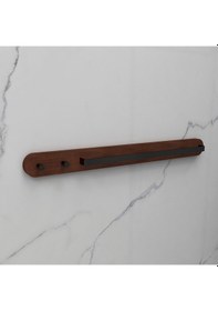 Resim Masif Detaylı Metal Havluluk Minimalist Duvar Askısı, Ceviz Masif Siyah 