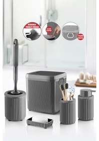 Resim Decorev 5 Parça Gri Click Kapaklı Silikon Fırçalı Taşıma Kulplu Banyo Seti 5 Litre Beyaz 