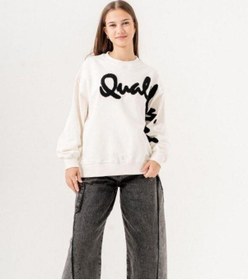 Resim Kız Çocuk Quality Yazılı Pamuklu Sweatshirt-14780 Ekru 